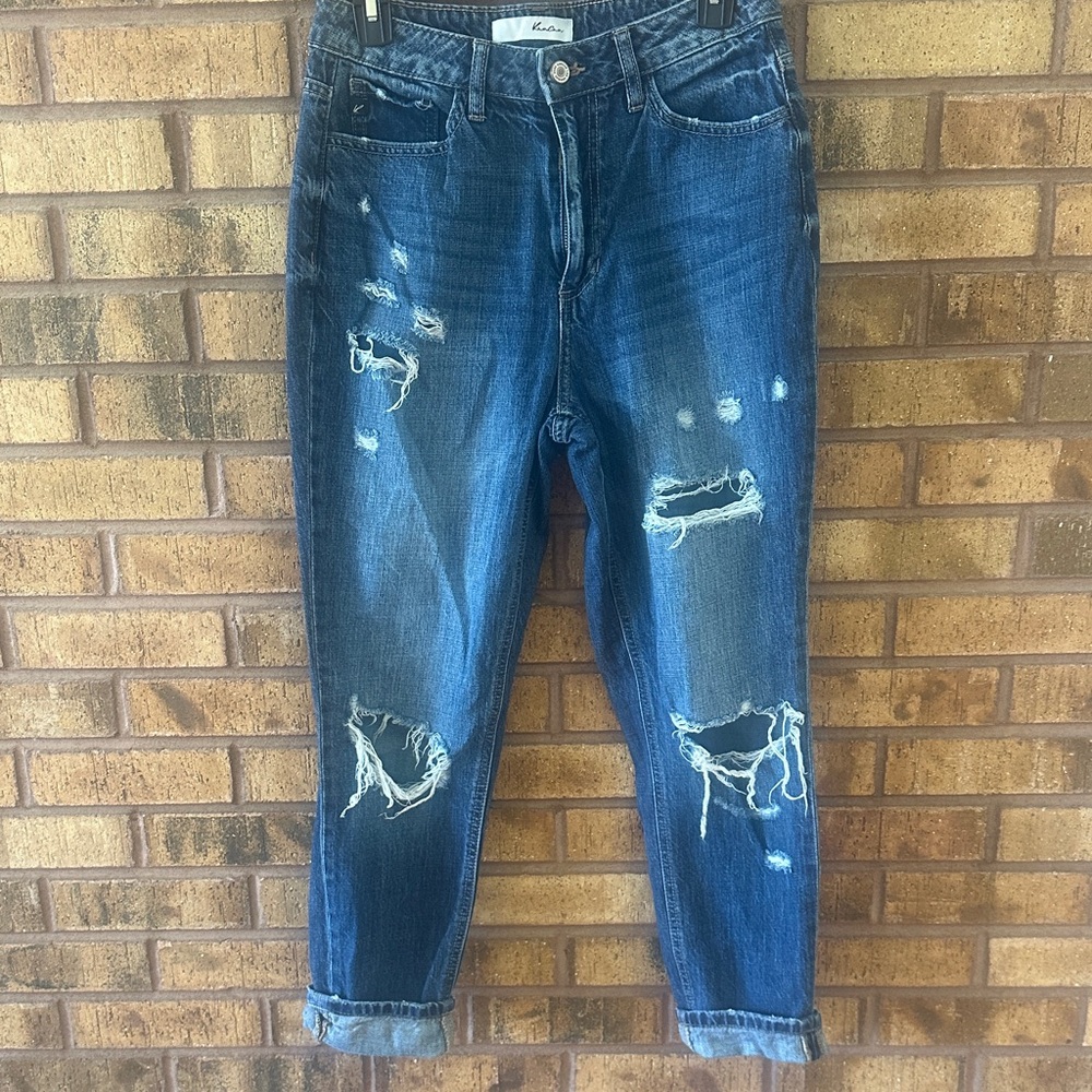 KanCan Distressed Dark Blue Boyfriend Jeans